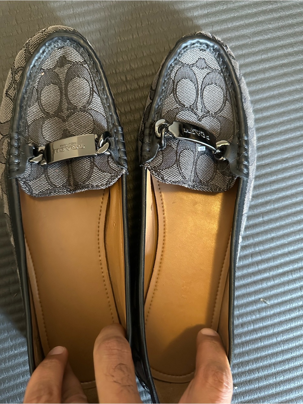 Coach Black & Gray Signature Canvas Bit Loafers